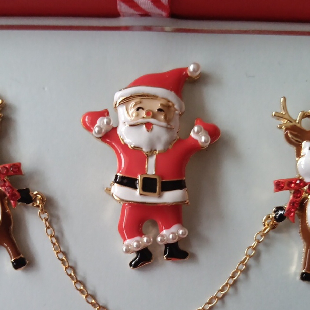 Santa and Reindeer Holiday Pin Set - Picture 5 of 6
